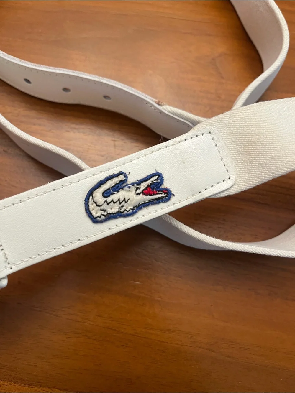 Lacoste White Leather Belt with Embossed Crocodile Detail